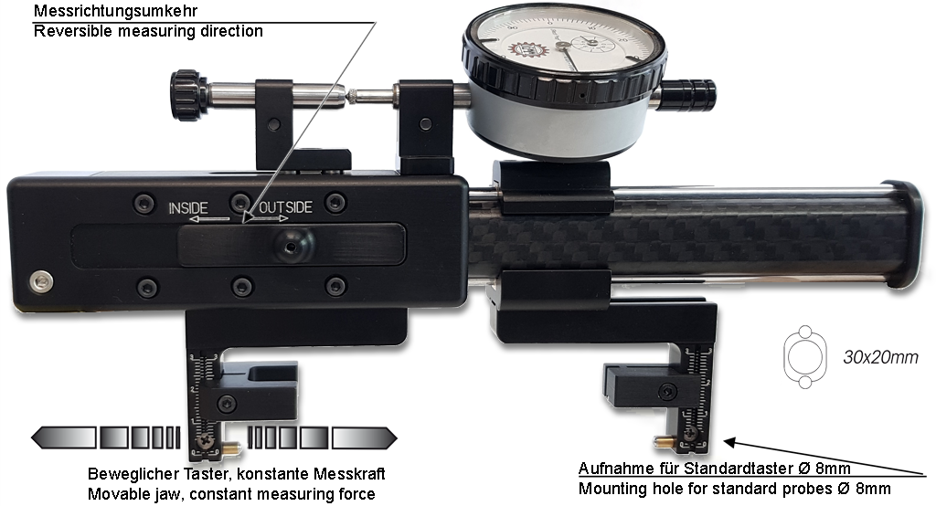 Universal comparative measuring instruments in box MINI PLATON CARBON for inside and outside measurements 32-500mm / 0-470mm, 00656