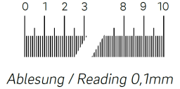 Fadenzähler mit Messskala Ablesung 0,1mm, Länge 10mm 8x Ø16,3mm