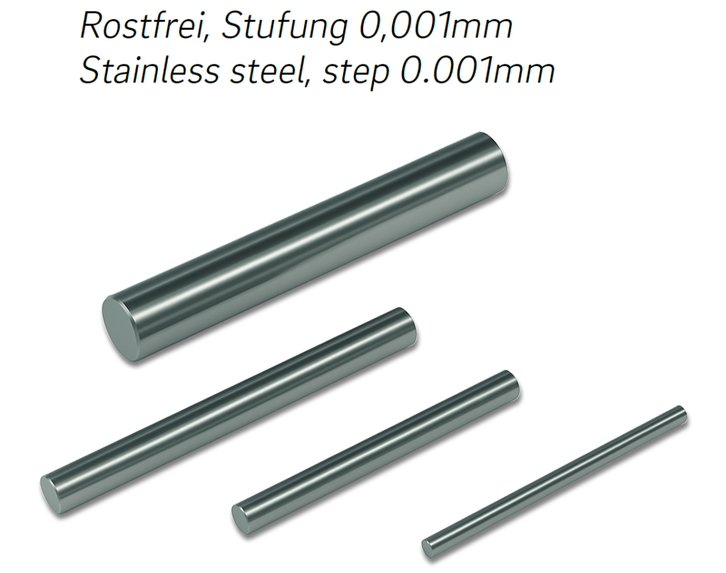 Prüfstifte, einzeln, Stufung 0,001mm rostfreier Stahl gehärtet DIN 2269