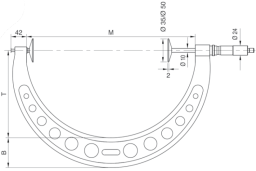 Bügelmessschrauben für Zahnweitenmessung mit Tellermessflächen Ø 50mm, Modul 2-30, Steigung 1,0mm 400-450/0,01mm