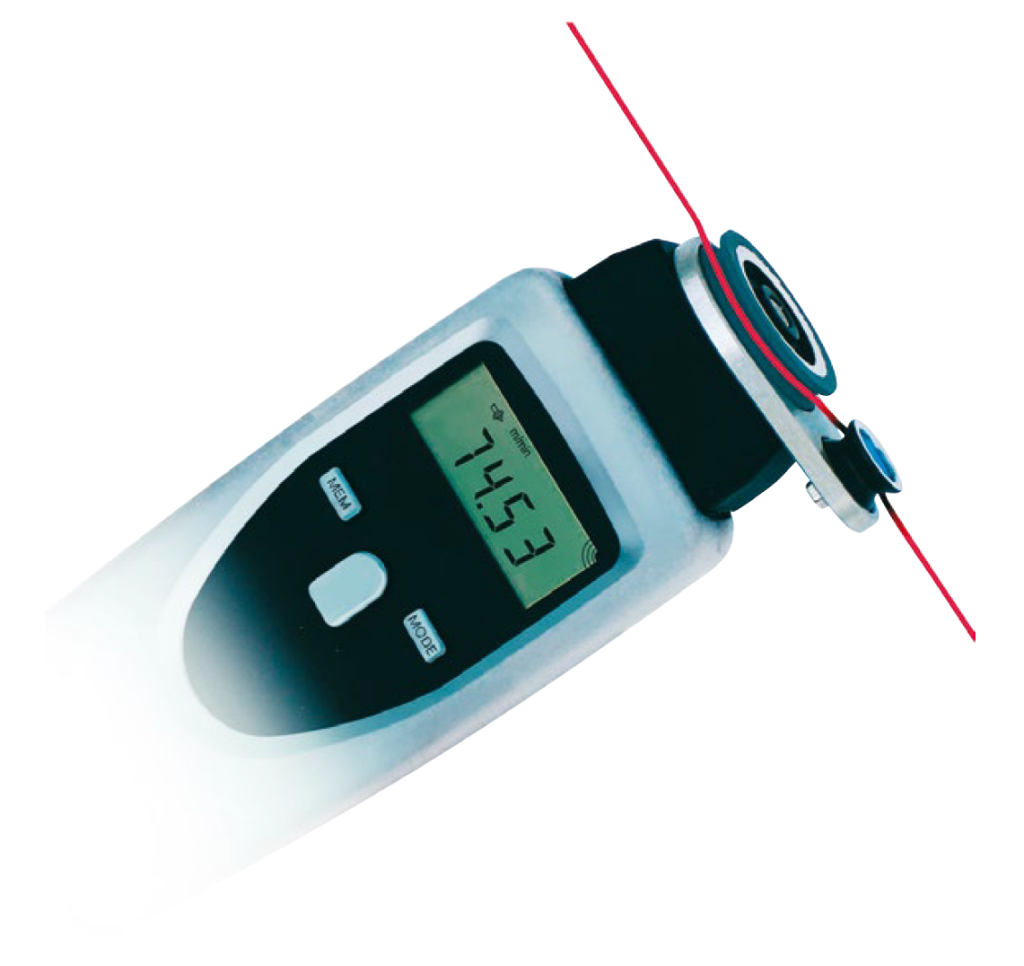 Digital-Handtachometer opt.+mech im Etui mit Fadenmessadapter und Zubehör 1-99999 1/min / rpm