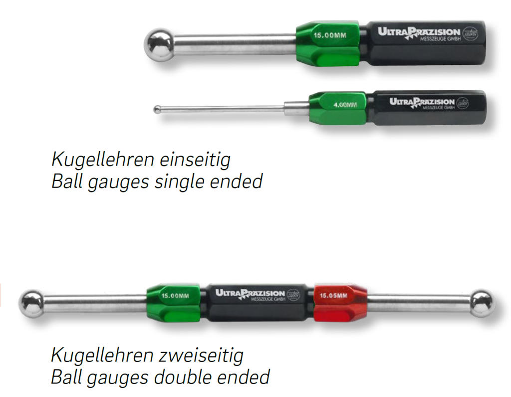 Kugellehren mit Griff  Tol.±0,001mm rostfreier Stahl, gehärtet oder Hartmetall