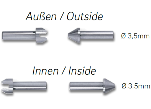 Thread inserts for outside or internal measurements, pair Ø 3,5mm, for DEMM comp. meas. instruments &  snap gauges