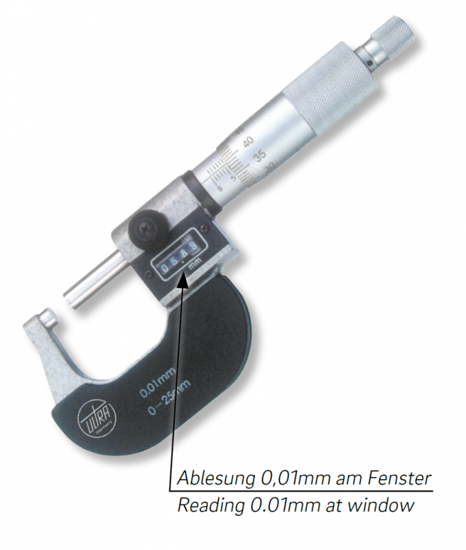 Bügelmessschrauben ULTRA active im Etui mit Zählwerk Hartmetallmessflächen Ø 6,5mm, Steigung 0,5mm
