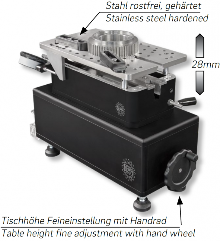 Universalvergleichsmessgeräte QUICK-CHECK im Koffer mit höhenverstellbarem Tisch durch Handrad